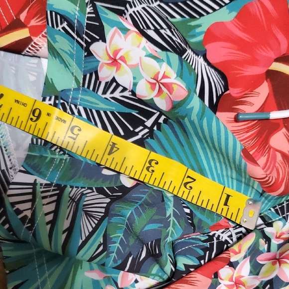 Caribbean Swim Trunks - Black, Green, Red Tropical Floral Pattern - Picture 5 of 8